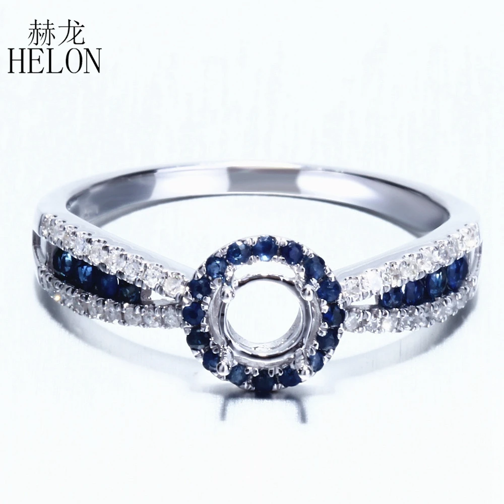 

HELON 4-5mm Round Cut Solid 10K Gold Pave 0.5ct Genuine Natural Diamonds & Genuine Sapphires Semi Mount Engagement Wedding Ring