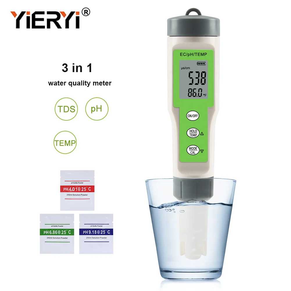 Yieryi EC PH Meter PH/TDS/EC/Temperature Meter Digital Water Quality Monitor Tester Aquariums Conductivity Test Pen Matte Panel