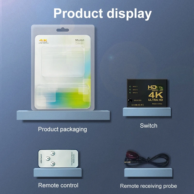 Pengalih Yang Kompatibel dengan HDMI dengan Tiga Input dan Satu Output 4K * 2K Tipe Persegi Panjang dengan Sakelar Remote Control