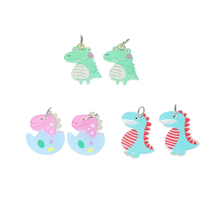 10pcs Dinosaur Charms Acrylic Cartoon Earring Pendant For Jewelry Making DIY Handmade Craft