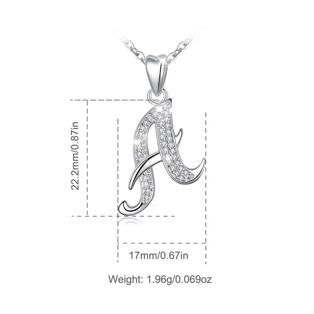 Eudora 100% 925 Sterling Silver Capital Letter Shiny Crystal Pendant Necklace Jewelry Christmas Gift