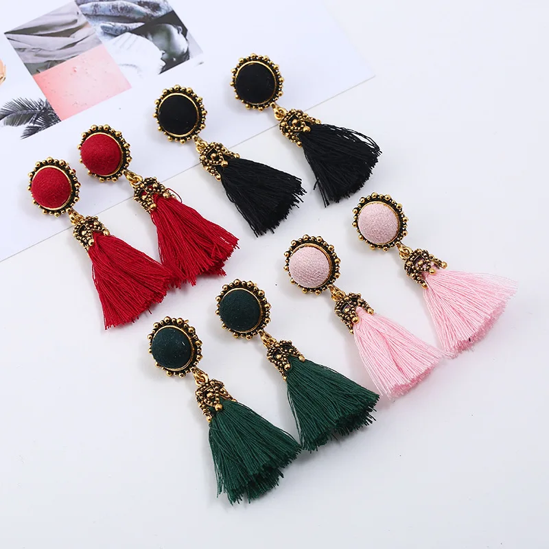 Hot Seller Fan-shaped Tassel Earrings Women's High-end Bohemian Style Earrings Exaggerated Fashion Ornament Jewelry