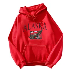 New Hoodie Women's Alaska Print Hoody Long-sleeved Sweatshirt Casual Blouse Pullover Red Tops With Pocket Толстовка Женская