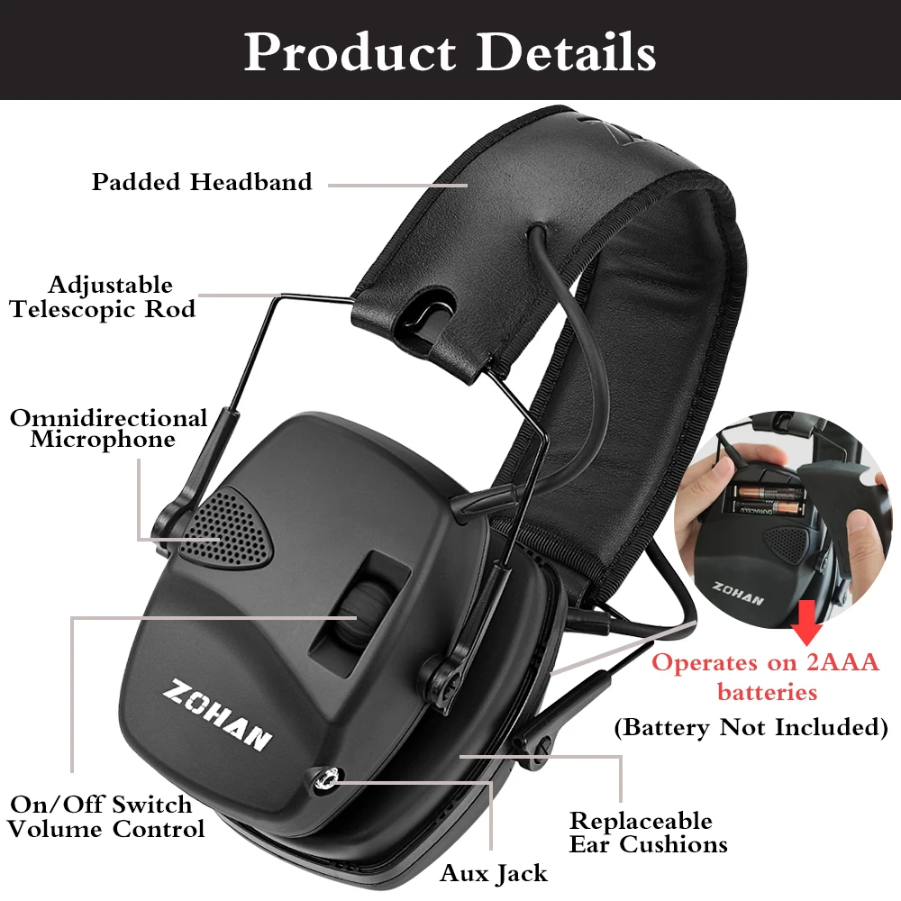 Imagem -05 - Zohan-profissional Anti-ruído Proteção Auricular Proteção Auricular Tiro Eletrônico para a Caça Esporte ao ar Livre