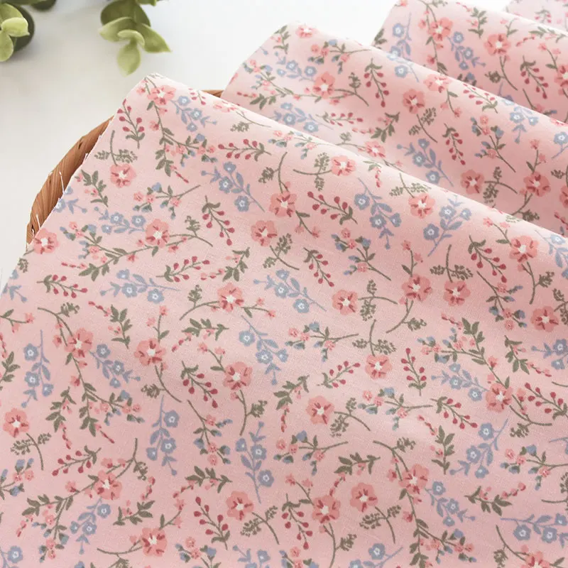 145x50cm Cotton Poplin Foundation Small Floral Branch Fabric, Making Clothes and Dresses Kids' Shirts Handmade DIY Cloth