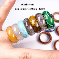 5PCS Natural Stone Rings Jewelry Agates Rose Quartaz Stone Rings Trendy Gift for Women Girlfriend 8mm Width