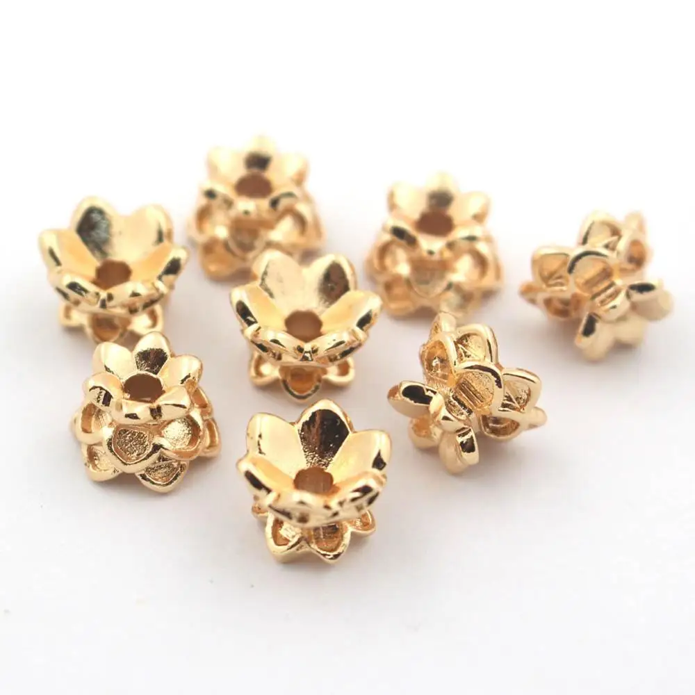 

30pcs 10mm Brass Metal Spacer Beads Caps Tassel Caps Tiny Charms Lotus Flower Buddhist Beads DIY Findings Hole Size 2mm