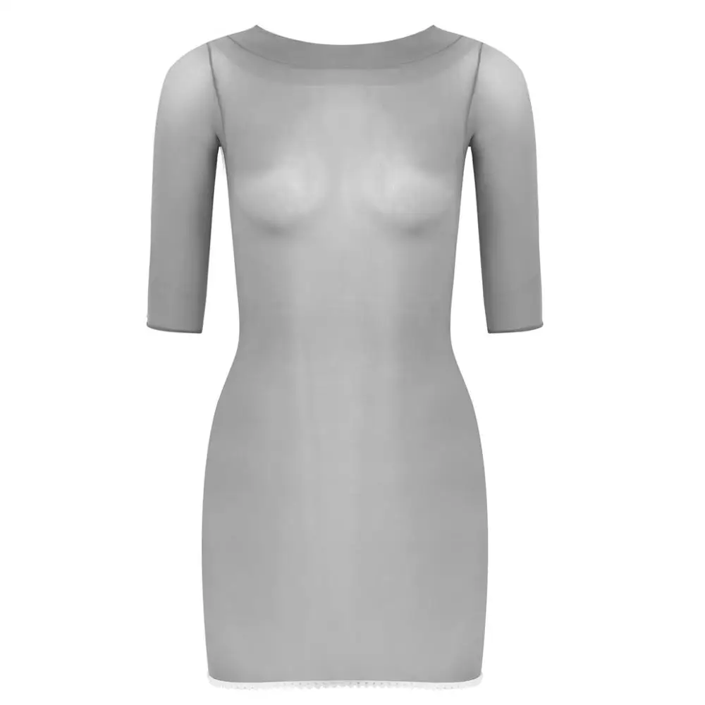 Women's Sheer Mini Dress Lingerie Sexy See-through Mesh Bodystocking Female Stretchy Dressess Nightwear Bodycon Dresses