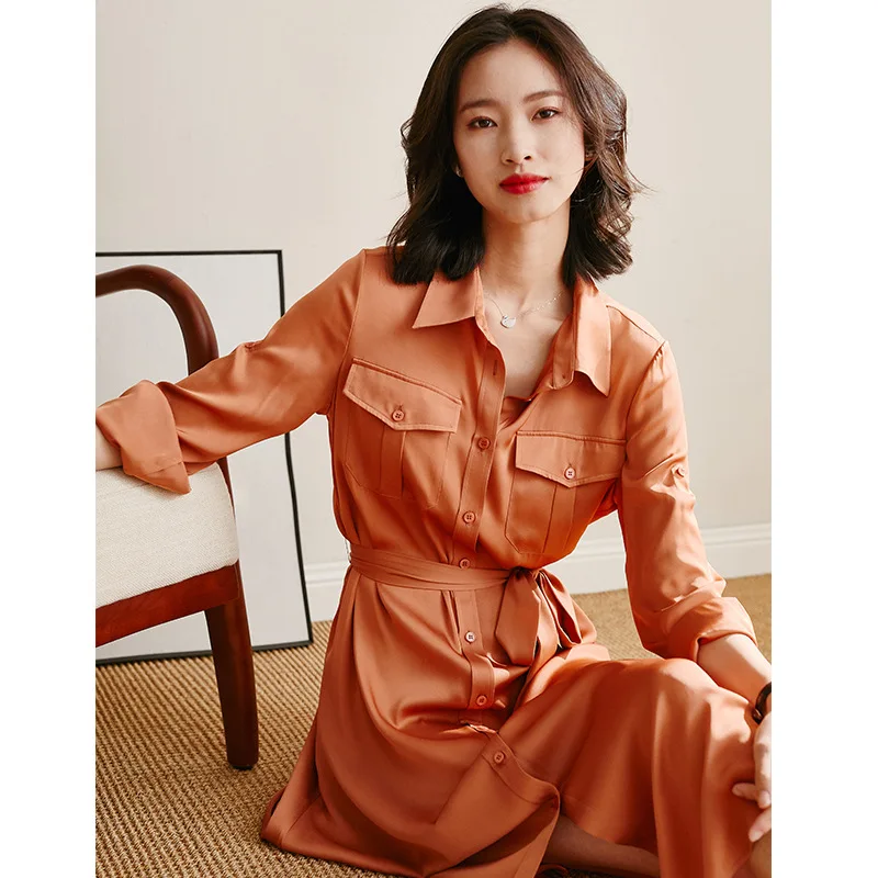 Silk Boollili Real Dress Women Spring Summer Dress Korean Office Lady Dress Elegant Party Dresses Woman Vestidos Robe Femme