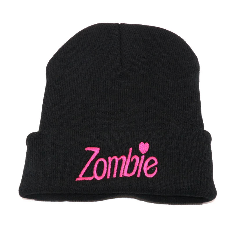 Winter Autumn Plants Zombies Knitting Embroidery Unisex Short Paragraph Acrylic Benanie Hats for Women Men Outdoor Cold Caps W90