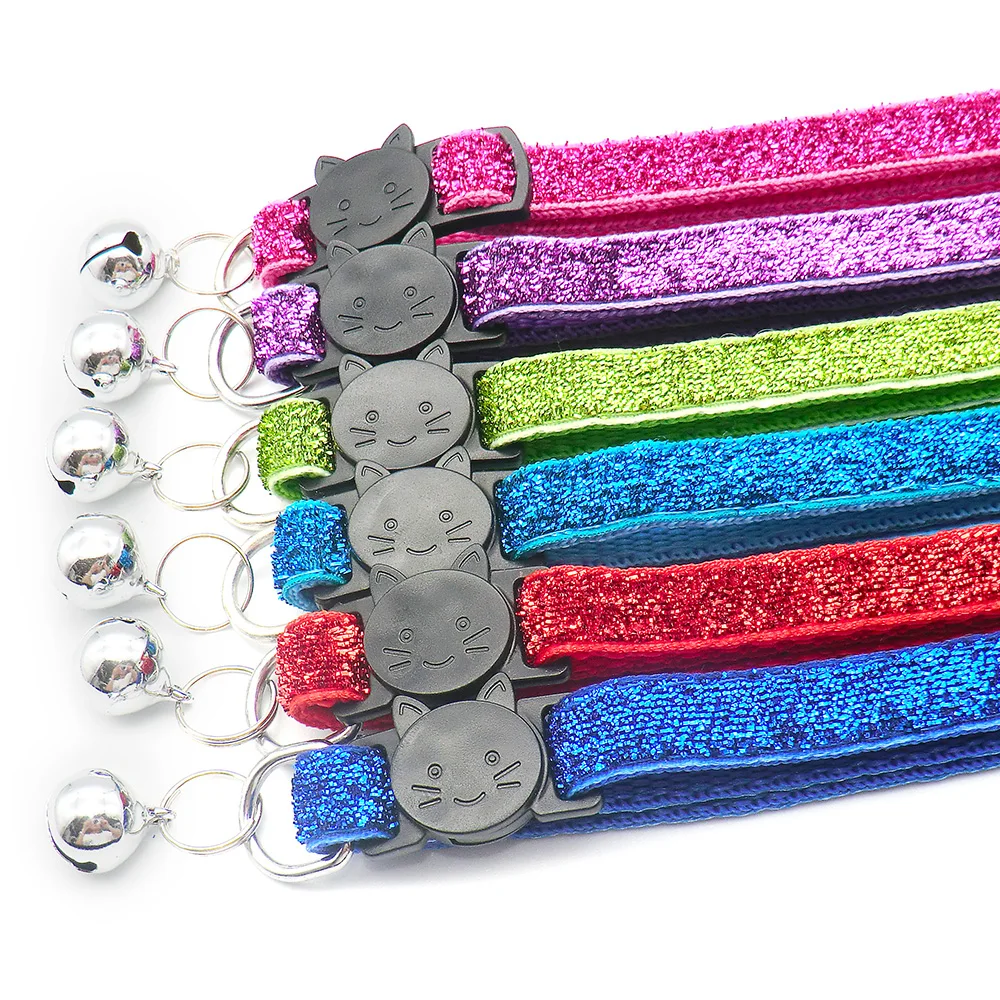 Wholesale 24 Pcs BlingBling Puppy Kitten Adjustable Pet Dog Collar With Bell Neck Strap Cat Face Button Collars Charm Accessorie