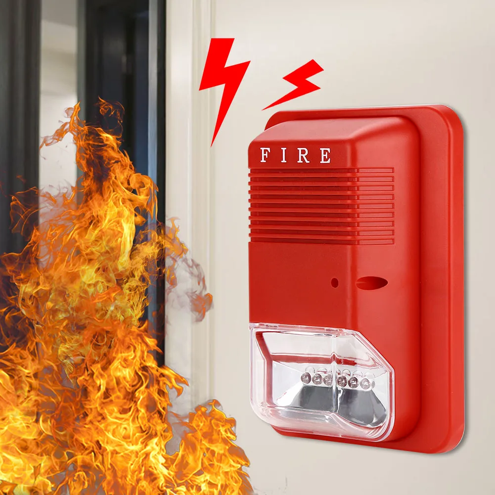 Alarma de sonido y luz contra incendios, alarma estroboscópica de advertencia de bocina, Sensor de sistema de seguridad, led incorporado para el