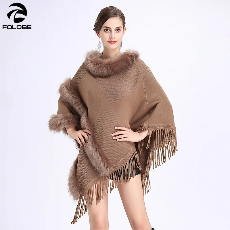 

FOLOBE Loose Round Neck Tassel Pullover Sweater Irregular Long Cape Tassel Cloak Cape Shawl Knitted Jacquard Women's Shawl Coat