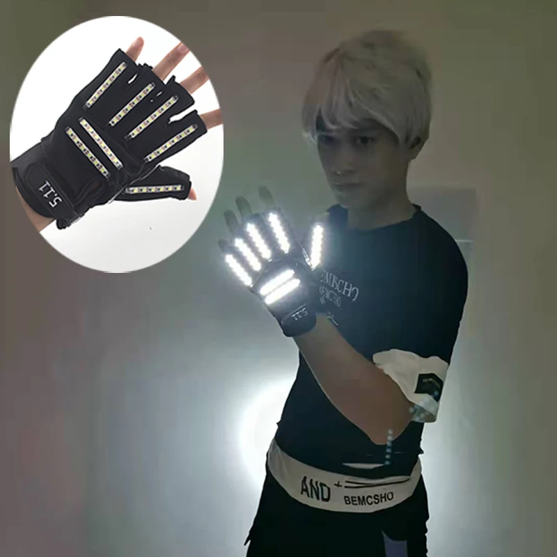 Free Shipping 6 Colors 1pair(=2pcs) Led Gloves Stage Show Props LED Light up Gloves Glow Party Supplies