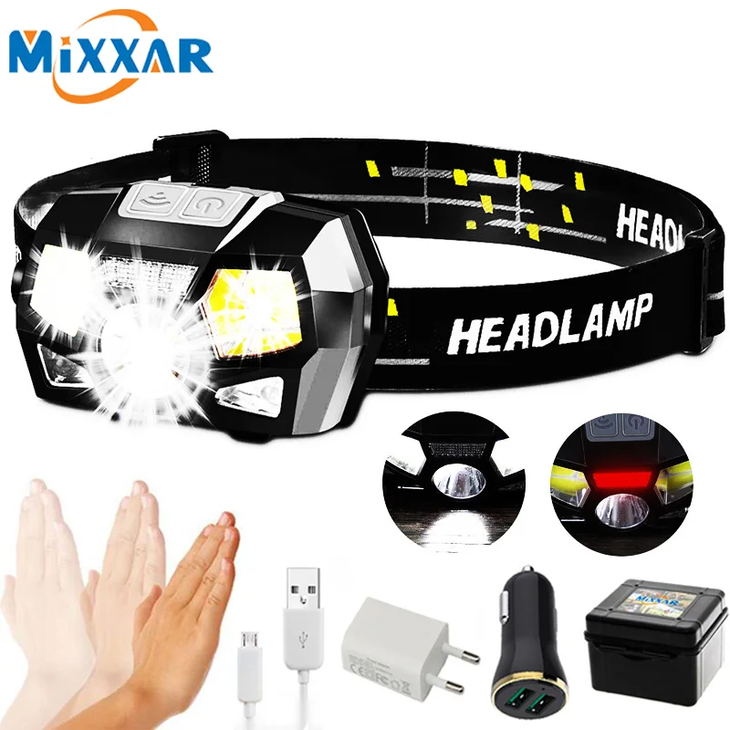 ZK20 COB LED mini Headlamp usb Rechargeable Headlight Red Light headlamp-sensor Head Lamp Light Lantern lampe frontale