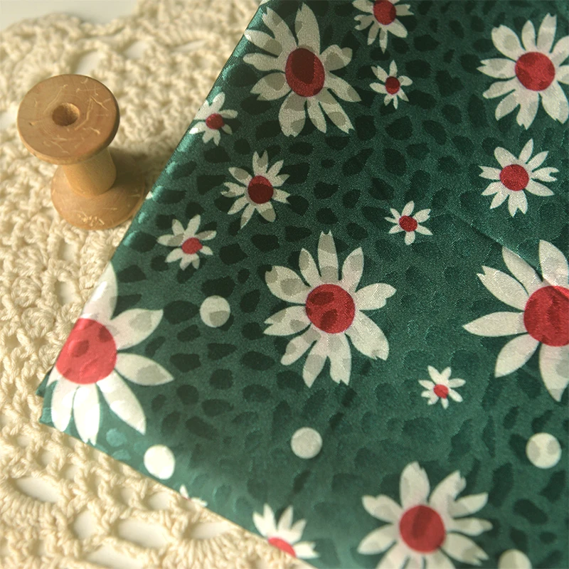 High quality fabric Dark green white flower jacquard tissu Handmade DIY fabric for shirt garment skirt patchwork