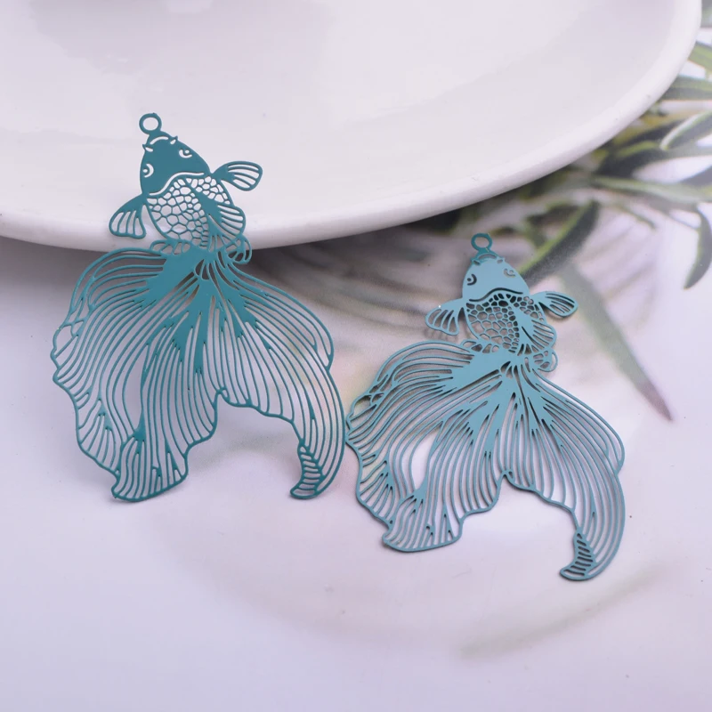 30 Stück AB5587 32*49mm Silberfarbe und Roségold Goldfisch Charms – Detail 11
