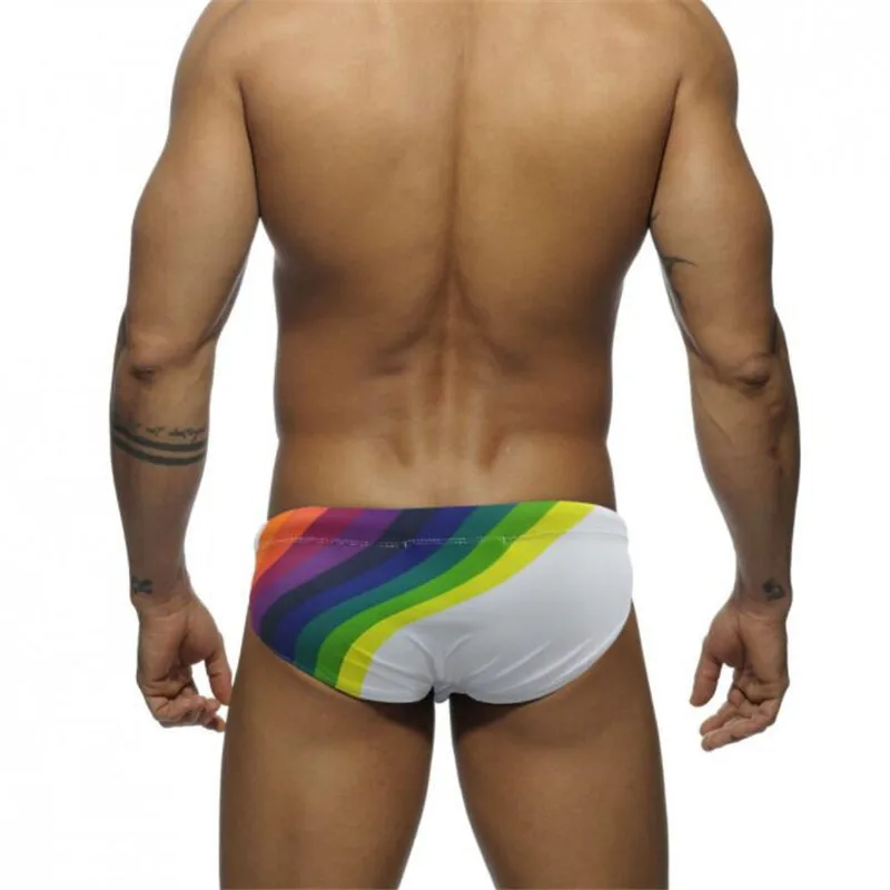 Mens Rainbow Sexy Swimwear Low Waist Swimming Trunks Men New Briefs Beach Shorts Surf Board Quick Dry Bikini Fashion Swimsuit