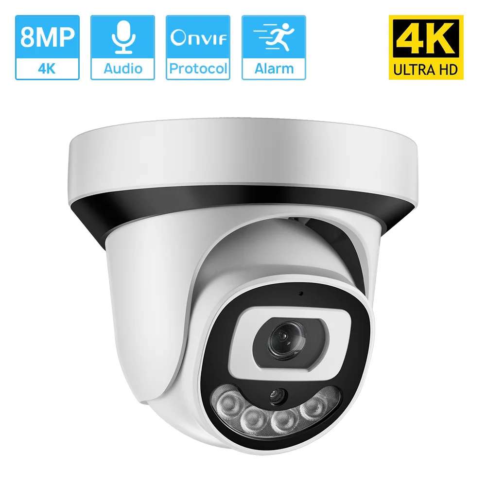 

8MP 4K H.265 ONVIF IP Camera Indoor Dome POE Camera Two Way Audio Color Nightvision Motion Detection Home Surveillance System