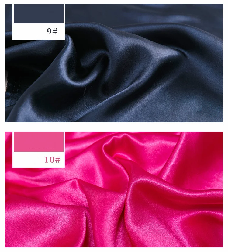 Imitierter Seidensatin-Stoff auf dem Hof, Futterstoffmaterial zum Nähen von Kleidern, Vorhängen, einfarbig, Schwarz, Weiß, Blau, Gold, Grün – Detail 10