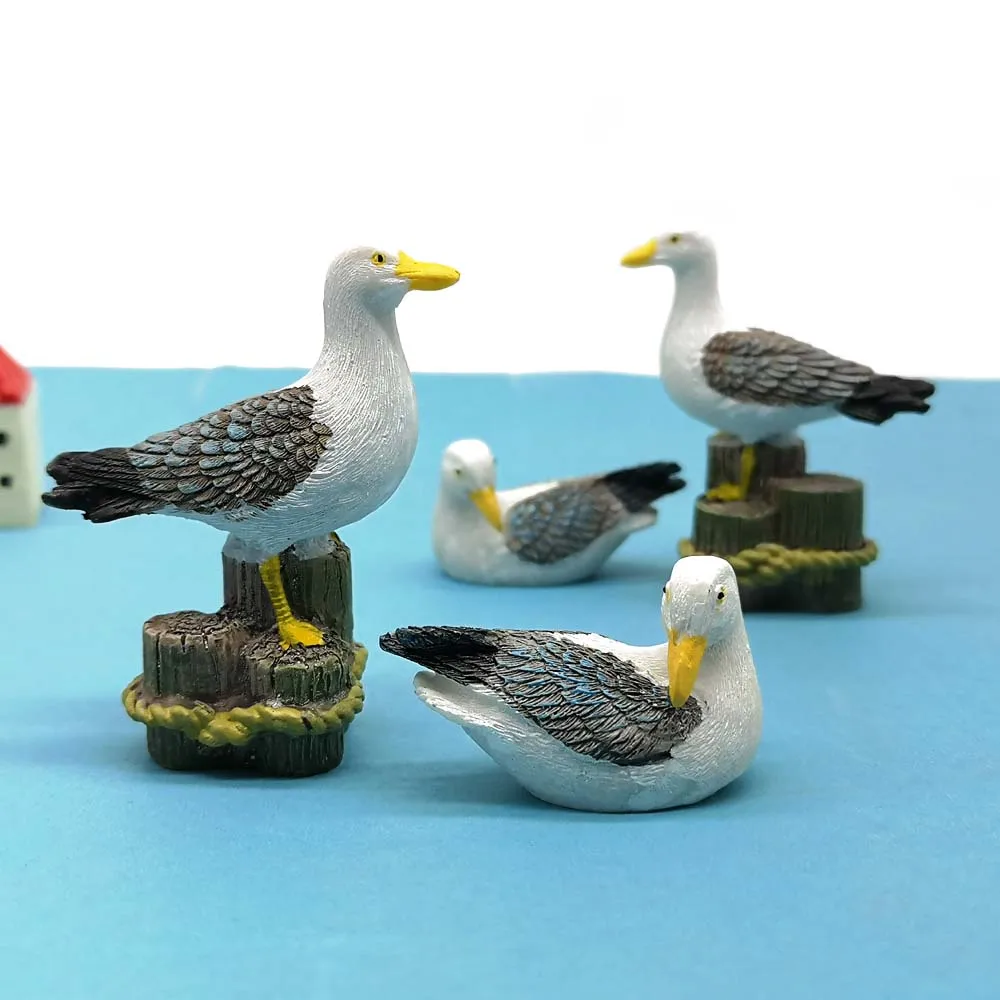 2pc Seagull Sea Bird Statue Mini Figurine Animal Model Car Ornament Modern Cake Decor Home Decoration Miniature Accessories