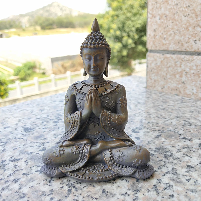 Stone Color Thailand Buddha Statues Home Zen Garden Decoration Resin Meditation Buddha Sculpture Feng Shui Figurines Ornaments