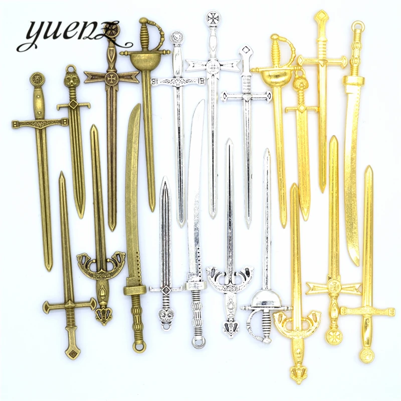 YuenZ Mixed Alloy Antique Knight Sword Charms for Jewelry Making DIY Handmade Weapons Personality Necklace Pendant U057