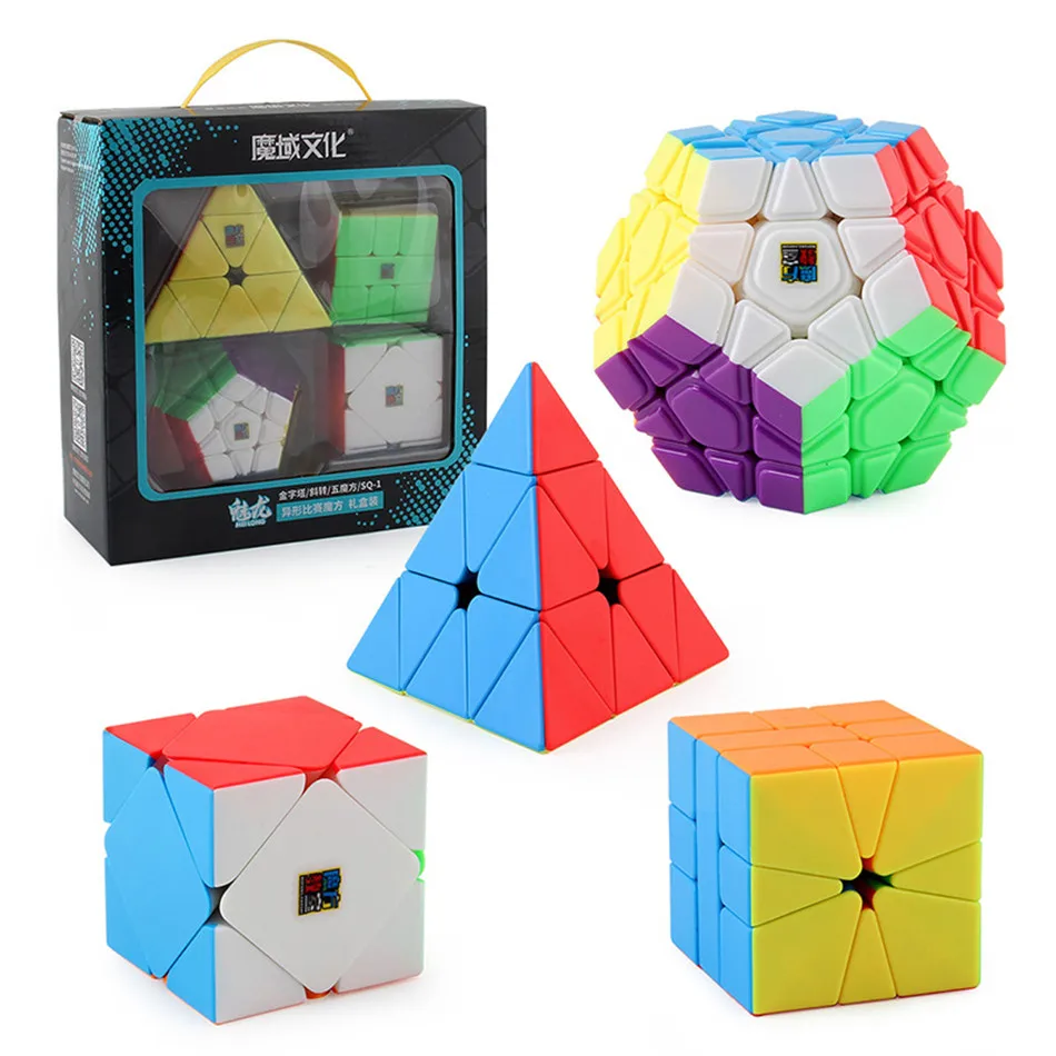 4pcs Speed Cube Set Moyu MofangJiaoshi 2x2 3x3 4x4 5x5 Meilong Magic Cube pyramid skew Megaminx SQ1 Packing Educational Toys