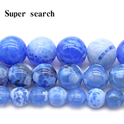 Wholesale Natural Stone Chalcedony smooth Blue Agat Loose Round Beads Bracelet Necklace lady 6 8 10 MM Pick size For Jewelry