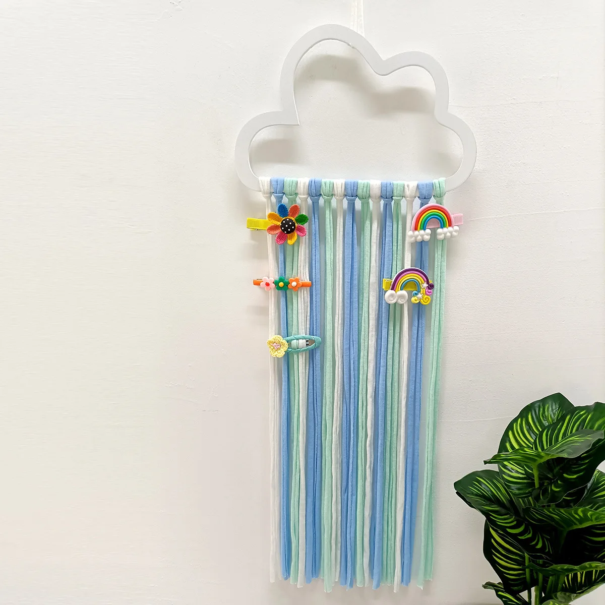 Cute Wooden Hollow Rainbow Clouds Wall Hanging Ornament Tassel Pendant Hair Clip Hanger Storage For Girl Kids Room Decorations