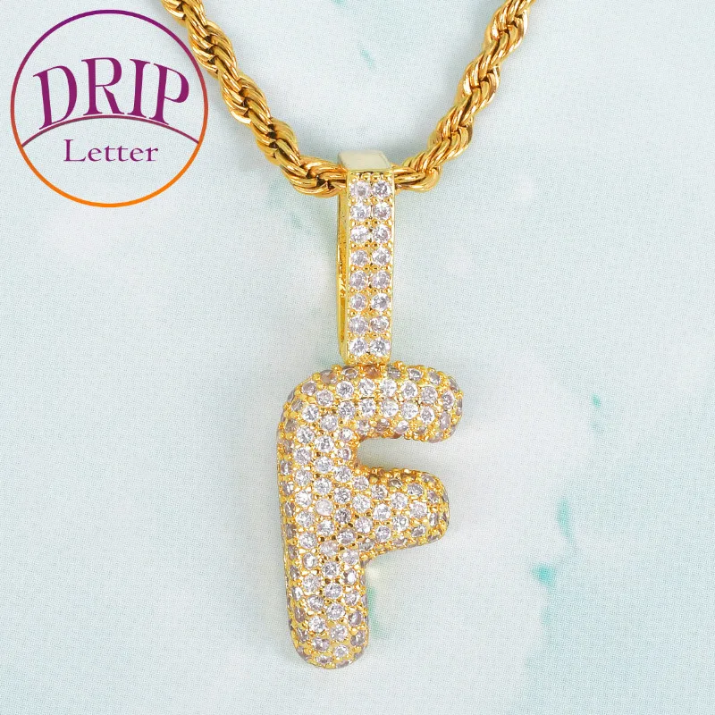 A-Z Single Small Bubble Letters Necklace Charm Gold Color Cubic Zircon Pendant For Women's Hip Hop Jewelry