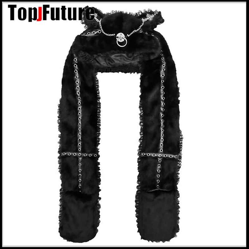 Harajuku Gothic Grunge Mechanical Cat Ear Hat For Women Girls Winter Warm Cute Plush Hooded Gloves Scarf Caps Cosplay furry hat