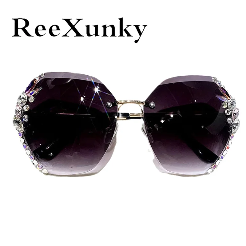 

New Vintage Brand Designer Rimless Rhinestone Sunglasses Women 2021 Fashion Gradinet Sun Glasses Men Retro Shades Oculos UV400