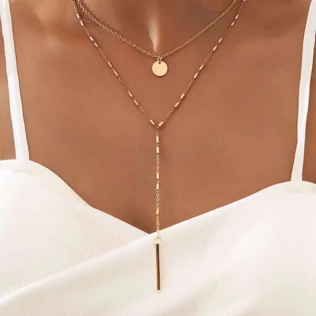 YWZIXLN Trend Elegant Jewelry Beads Chain Sheet Pendant Necklace Golden Color Unquie Women Fashion Necklace Wholesale N0240