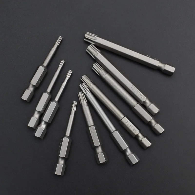 1 pçs 50mm chave de fenda conjunto 1/4 "hex haste torx chave de fenda magnética bits para bolso buraco gabarito t8, t10, t15, t20, t25, t27, t30, t40