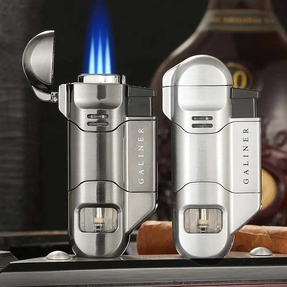 

GALINER Metal Travel Cigar Lighter Windproof 3 Torch Butane Gas Lighters With Cigar Drill Smoking Tools Gift Box