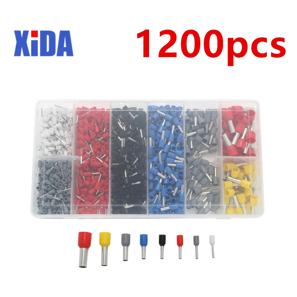 1200pcs 0.5-10mm2 Boxed VE Series Insulated Terminal Block Cord End Crimping Sleeve Cable Wire Connector Electrical Tube Suit