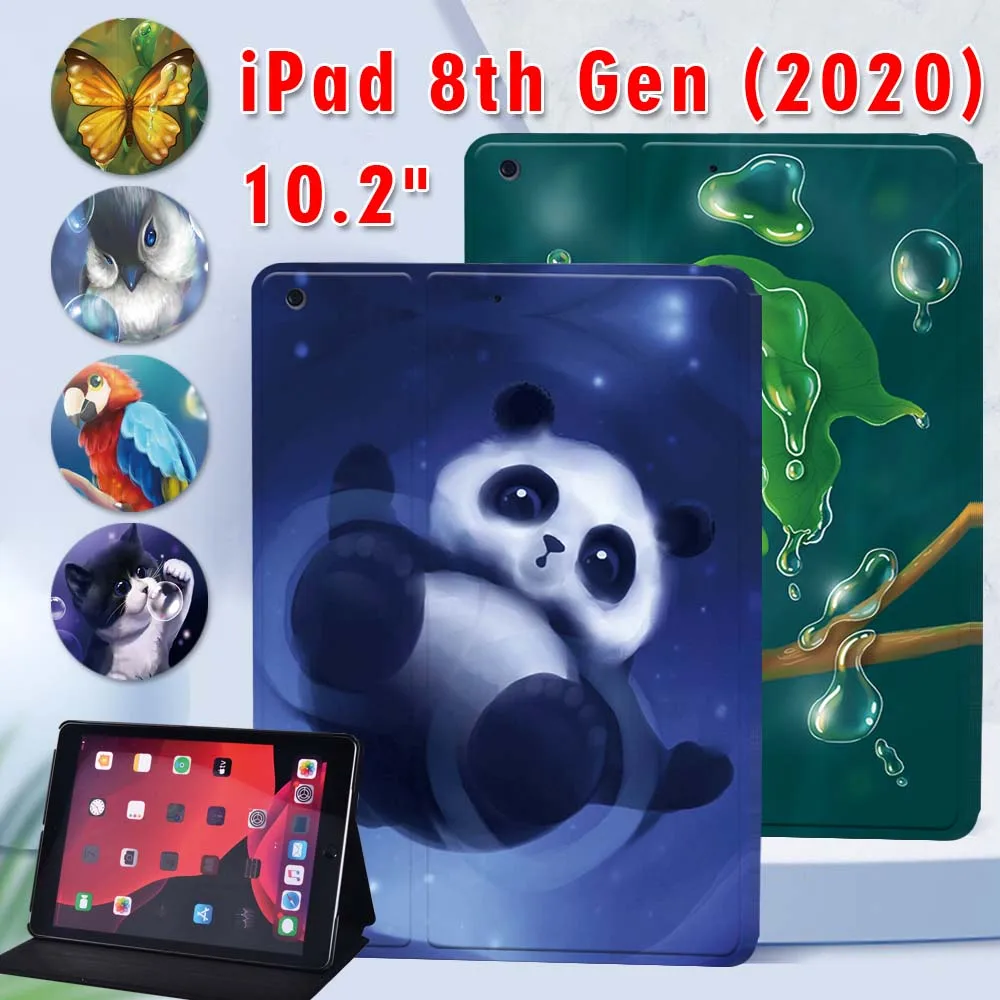 For Apple Ipad 8 2020 8th Generation 10.2 Inch Tablet Foldable Stand Cover Case Animal Series Cute Pattern