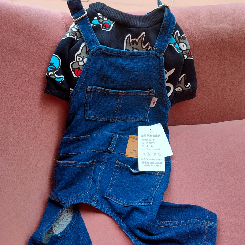 [MPK Dog Denim Overalls] Dog Denim Dungarees, Dog Jeans Suitable for French Bulldogs, Pugs Dog Jeans