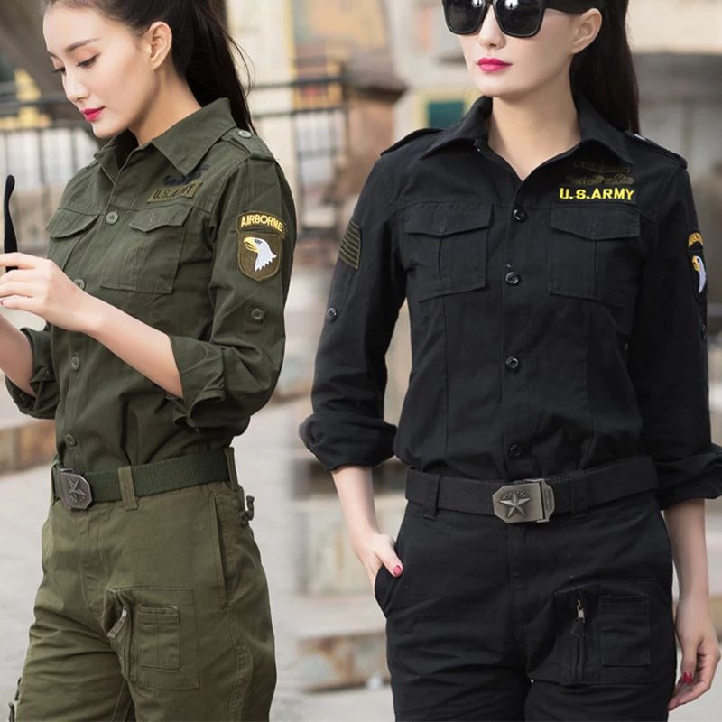 

Women Tactiacal Long Shirt Cotton Breathable Combat Tactical Shirt Loose Sports Commuting Cargo Shirt