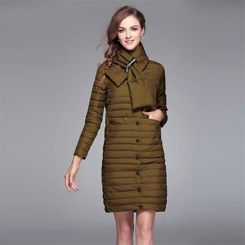 

Long Ultra Light White Duck Down Jackets For Women Winter Autumn Women's Jacket With Scarf Slim Coat Female Parka WYQ897