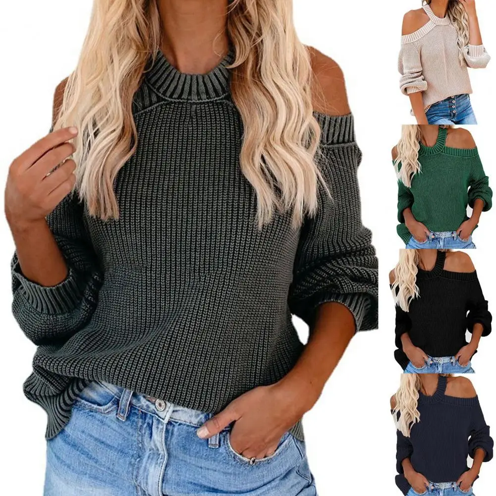 Women Sexy Knitted Jumpers Pullovers Knitwear Open Shoulder Backless Cross Hanging Neck O Neck Sweater for Daily Wear  Pullovers