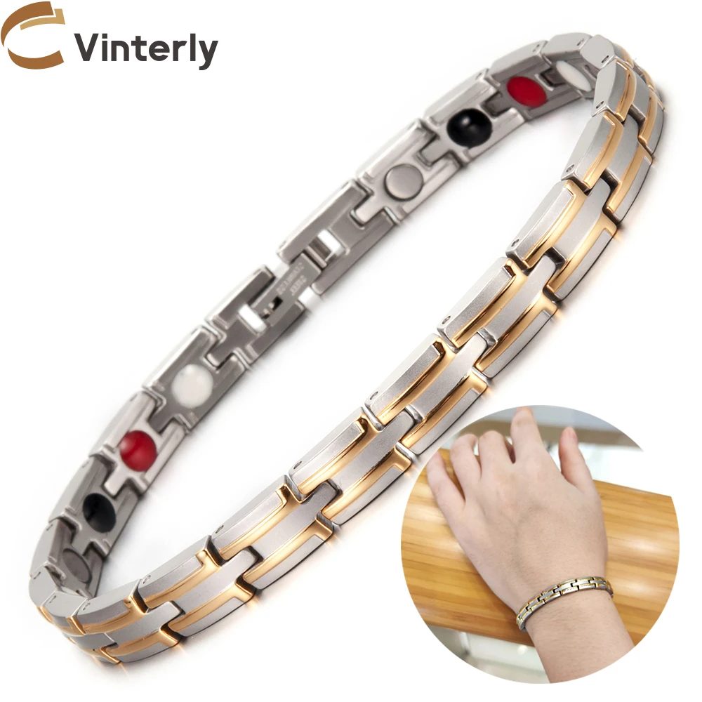 Vinterly Energy Magnetic Bracelets for Women Chain Link Health Germanium Stainless Steel Bracelet Women Charm Bracelets Bangles