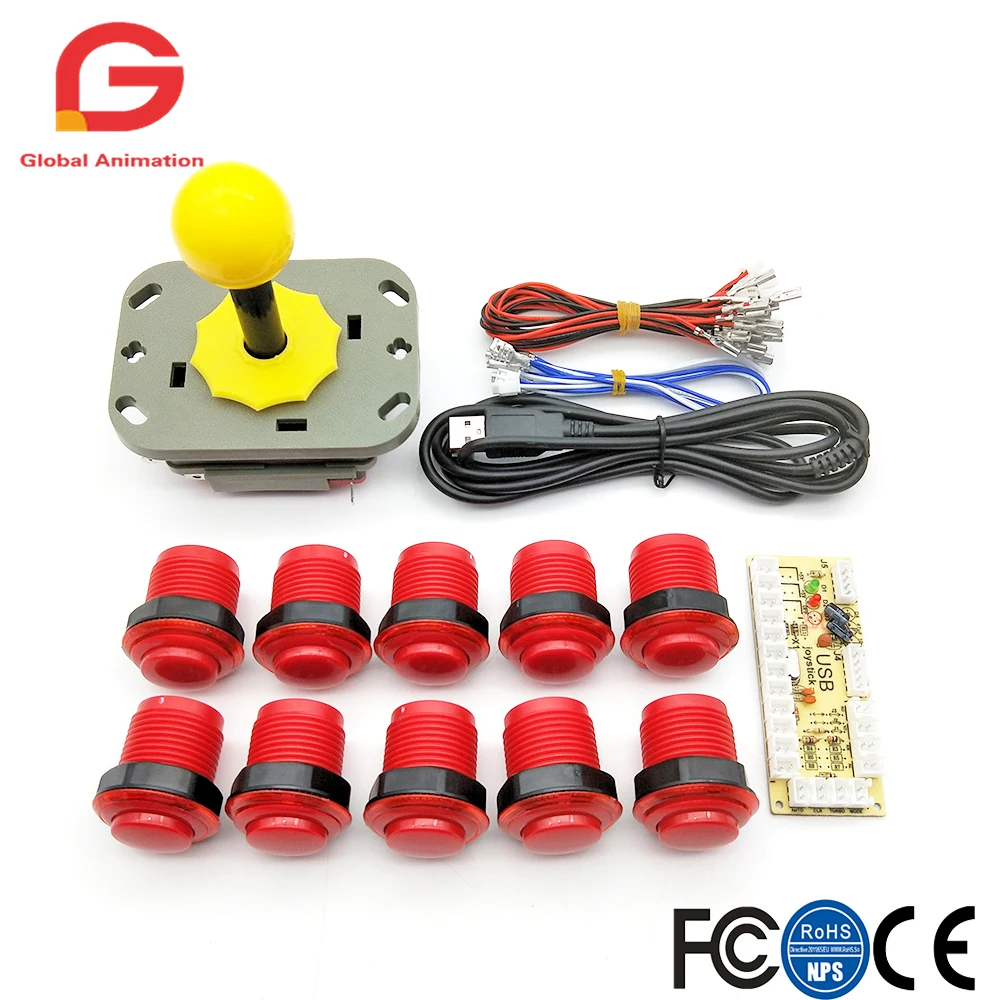 Arcade DIY Kit for Arcade, Zero Delay, USB Encoder, Fighting Joystick, 28mm Built-in Micro Button, Mame PC, Raspberry Pi