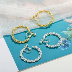 Vintage Interweave Twist Circle Matte Gold Silver Clip Hoop on Earrings for Women Accessories Non Pierced Ears Jewelry Gift