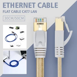 TSYH kabel Ethernet Cat7 Lan kabel płaski UTP CAT 7 RJ 45 kabel sieciowy 30cm 50cm Patch przewód do laptopa trasa niebieski czarny