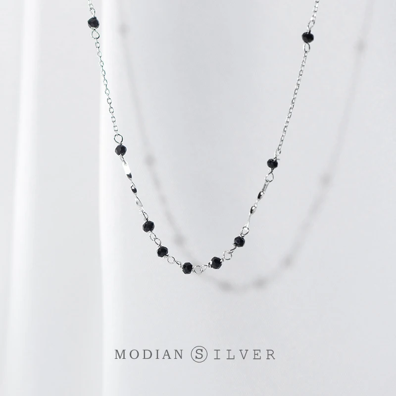 Modian Hot Black Crystal Little Ball Irregular Sterling Silver 925 Pendant Necklace for Women Adjustable Necklace Fine Jewelry