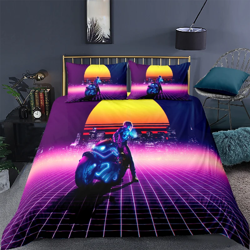 

3D Cartoon Off-road Motorcycle Printed 2/3Pcs Bedding Set Boys Teens Duvet Cover and Pillowcase Home Textile Queen and King Size