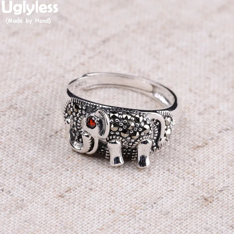 

Uglyless Movable Elephant Rings for Women Lovely Animals Open Rings Solid 925 Sterling Silver Elephant Gifts Fine Jewelry R963