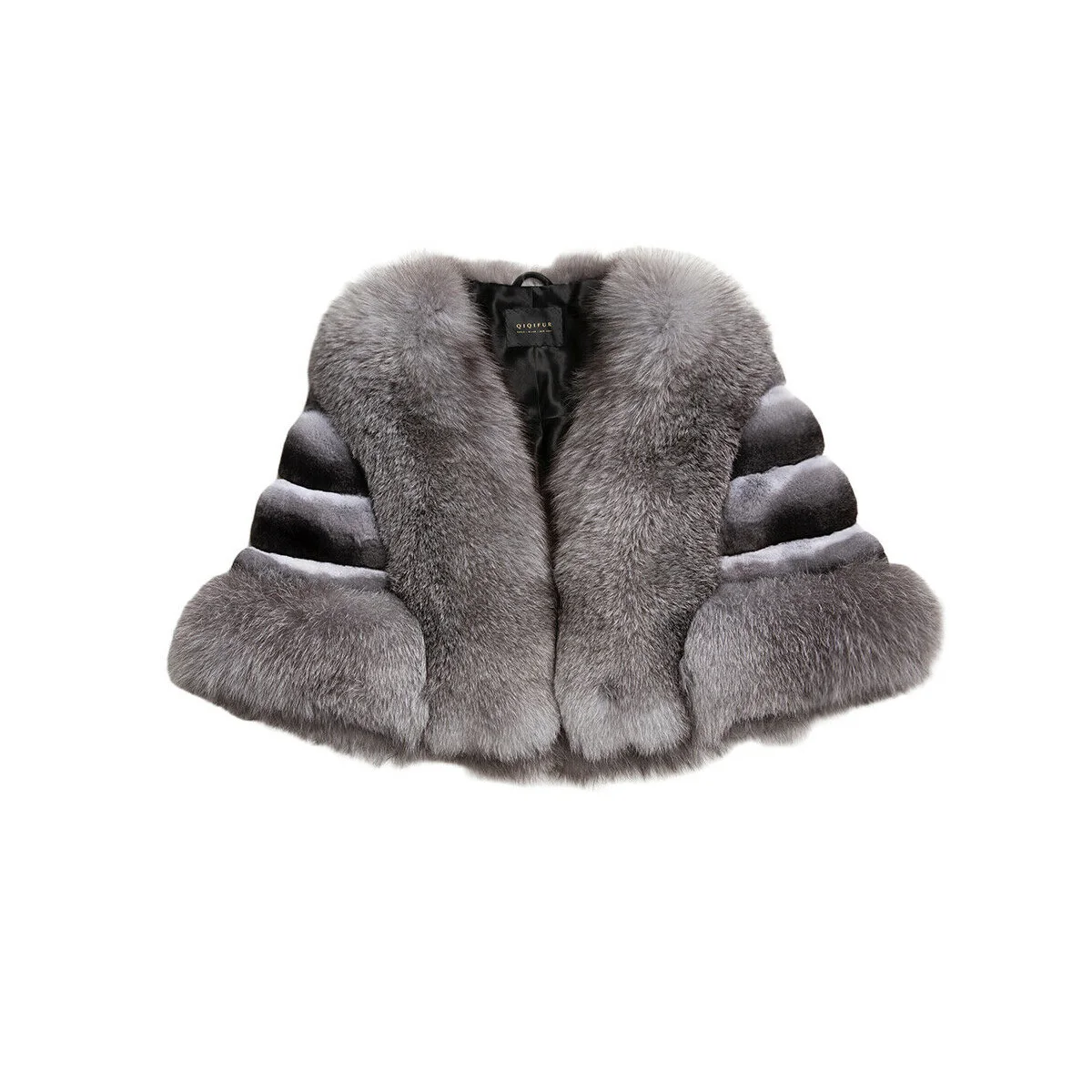 Invierno elegante mujer Real Chinchilla Rex piel de conejo chal para banquete capa gruesa cálida con piel de zorro Natural abrigos de invierno para mujer